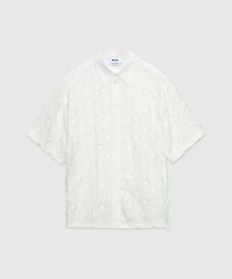 White poplin shirt with all-over embroidery WHITE Men 