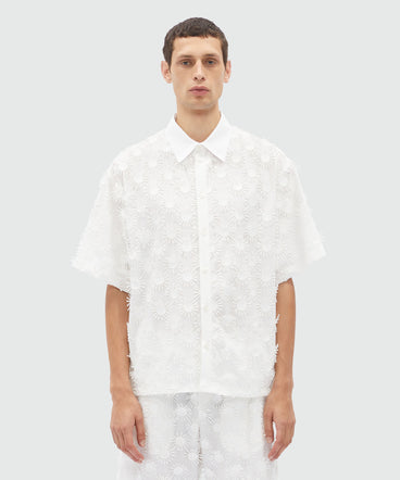 White poplin shirt with all-over embroidery