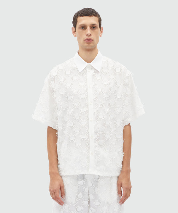 White poplin shirt with all-over embroidery