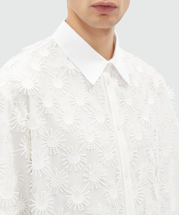 White poplin shirt with all-over embroidery