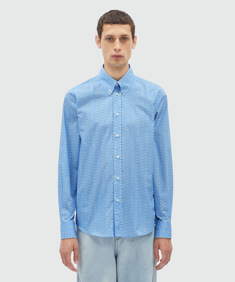 Camicia in popeline azzurro e motivo a righe "TheMwave" BLU Uomo 