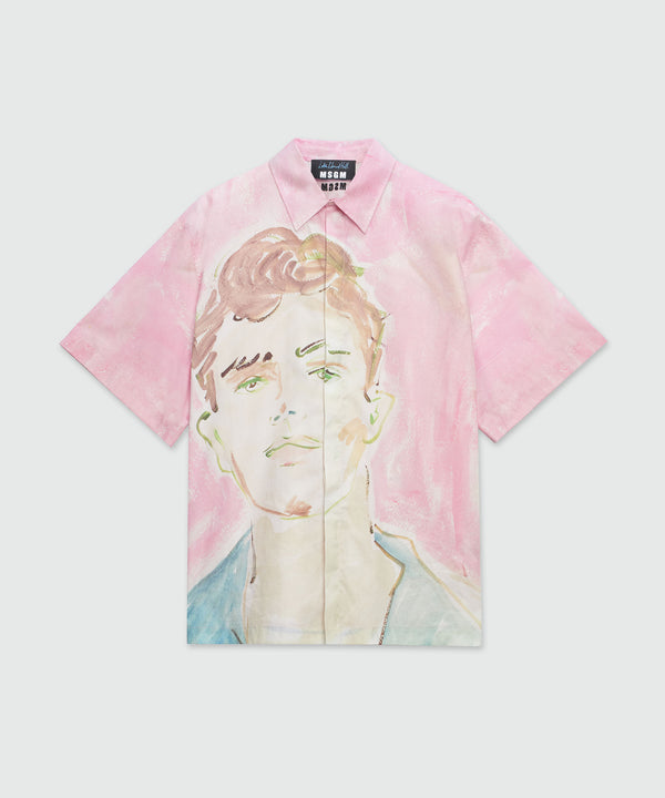 Poplin shirt with MSGM "Pink and green figure" graphics