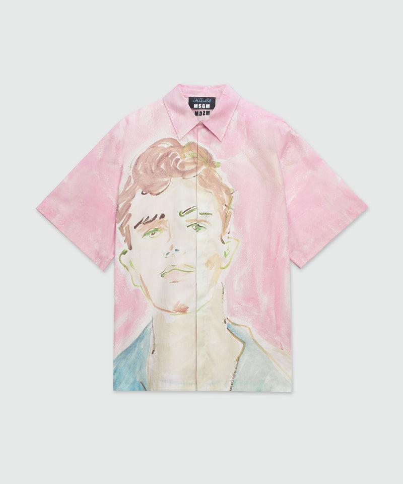 Poplin shirt with MSGM "Pink and green figure" graphics PINK Men 