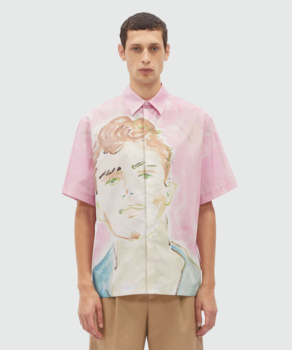 Camicia in popeline con grafica MSGM "Pink and green figure"