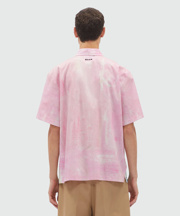 Poplin shirt with MSGM "Pink and green figure" graphics