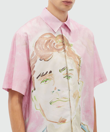 Poplin shirt with MSGM "Pink and green figure" graphics