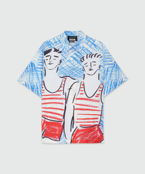 Camicia in popeline con grafica MSGM "Two sailors"