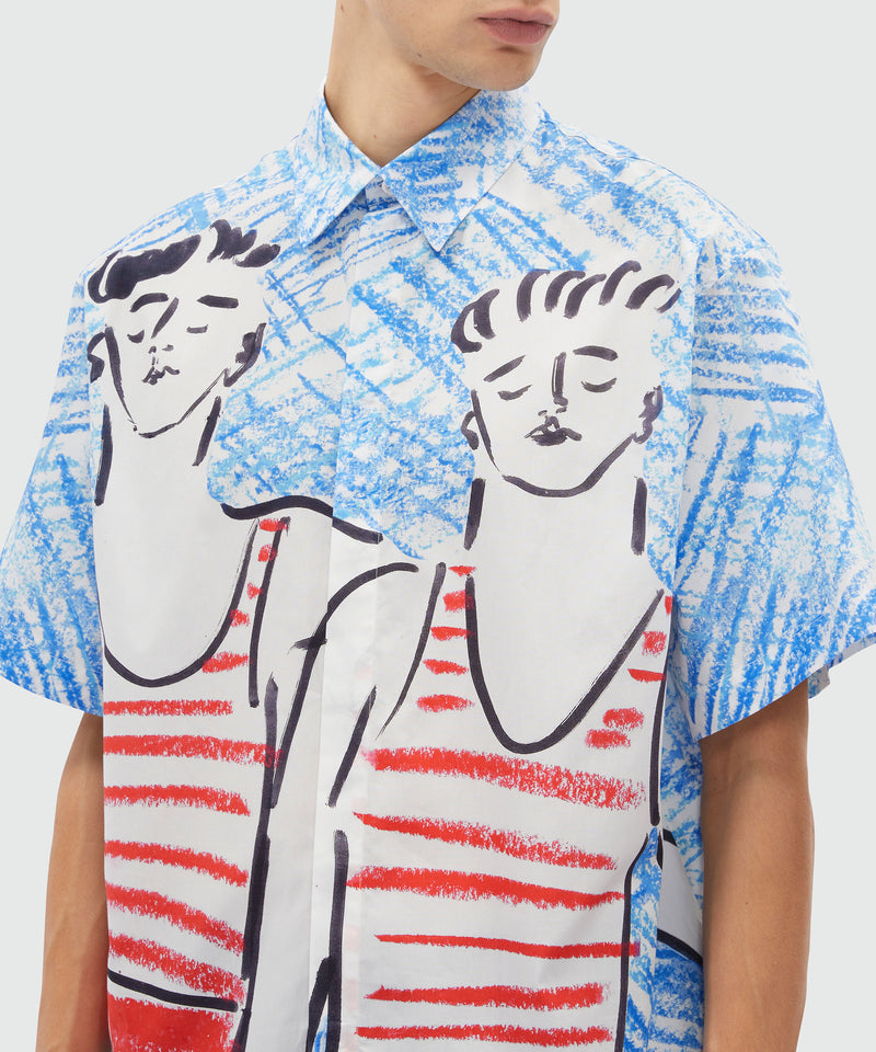 Poplin shirt with MSGM "Two sailors" graphics BLUE Men 