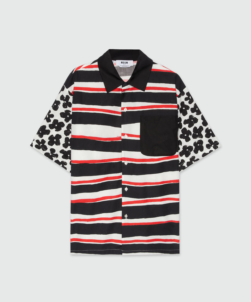 Mixed pattern poplin shirt Black Men 