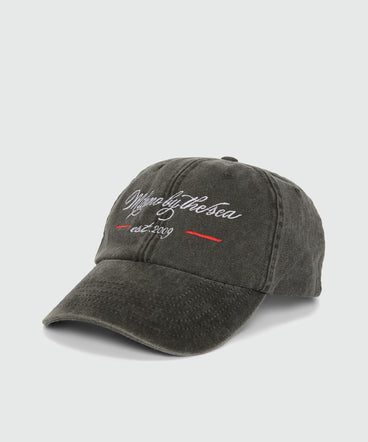 Denim baseball hat with lettering embroidery