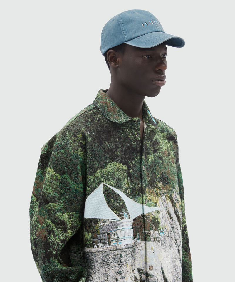 Gabardine baseball cap and "LA VEDETTA" print BLUE Men 