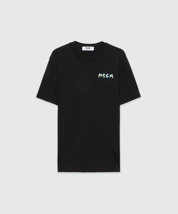 T-Shirt in jersey nero con logo crayon