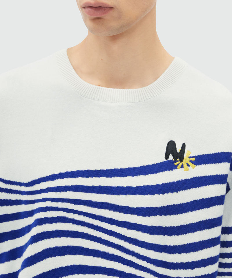 Wave patterned cotton sweater OFF WHITE Men 