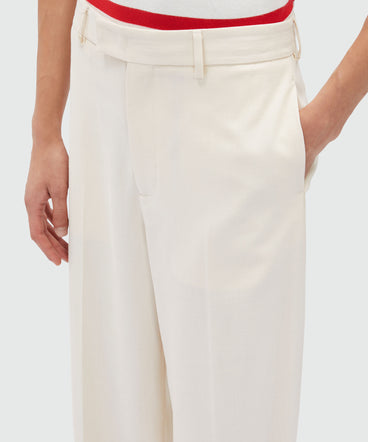 Ivory flamed viscose canvas trousers