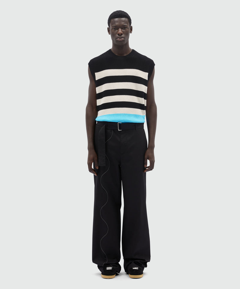 Black gabardine trousers with Wave embroidery Black Men 