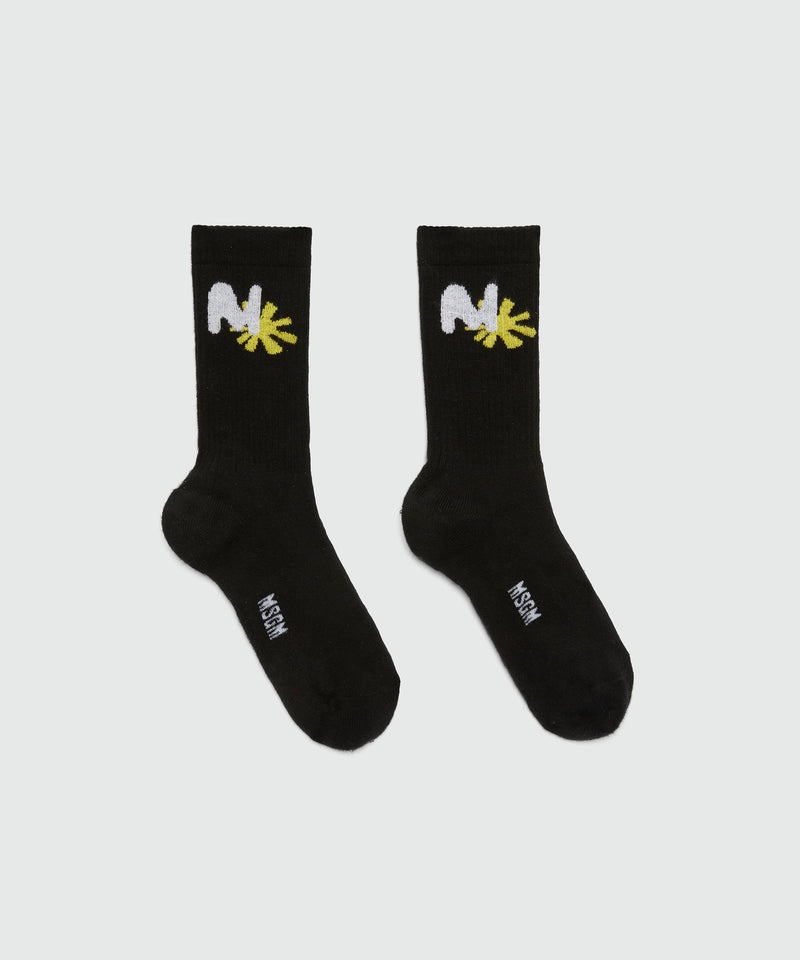 Black socks with "TheMwave" jacquard graphics Black Men 