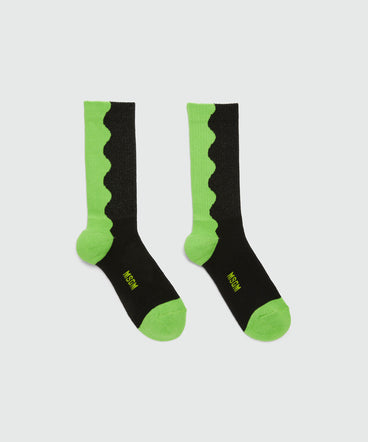 Black and green socks with wave pattern