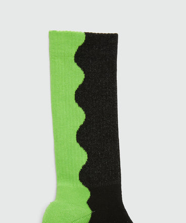 Black and green socks with wave pattern