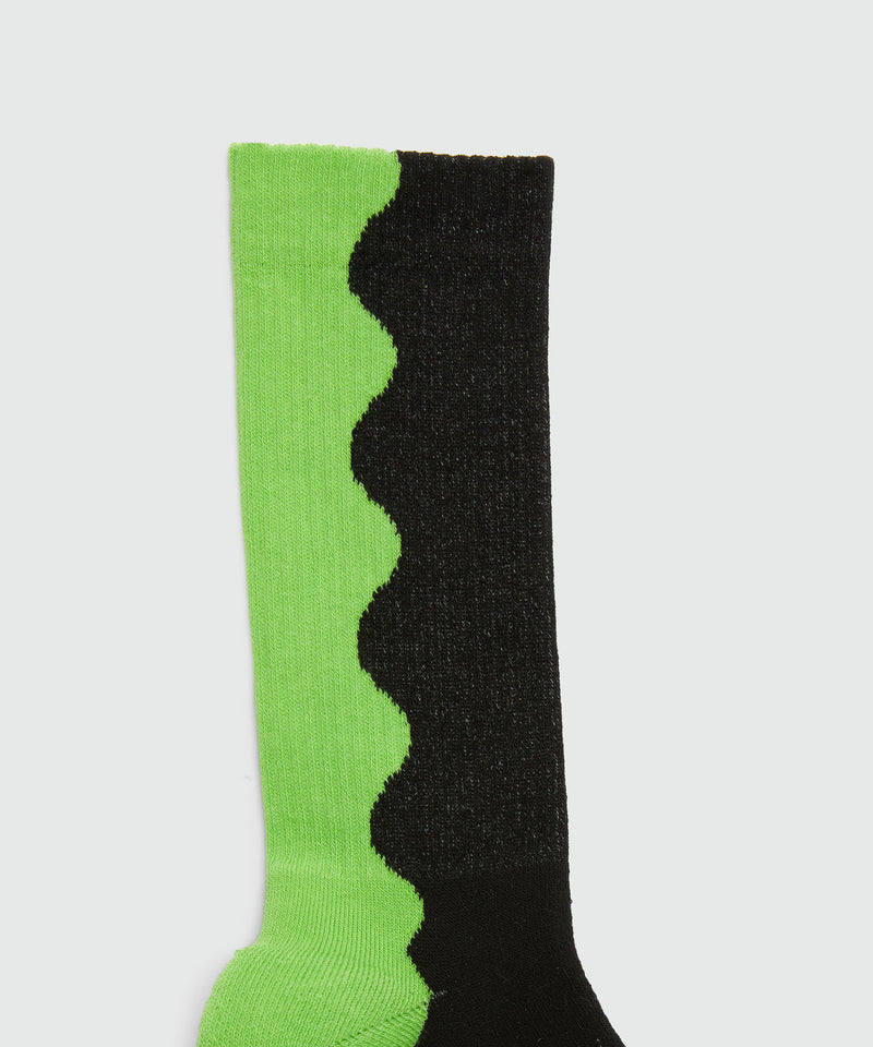 Black and green socks with wave pattern Black Men 