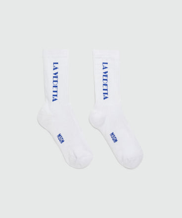 White socks with "La Vedetta" jacquard graphics