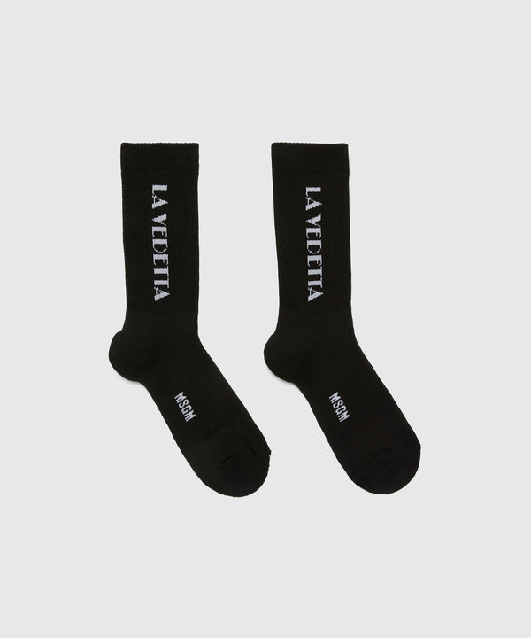 Black socks with "La Vedetta" jacquard graphics