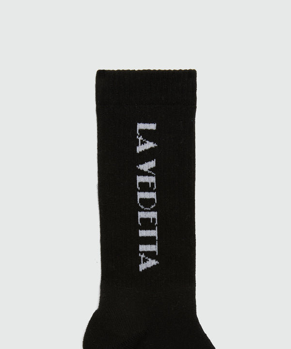 Black socks with "La Vedetta" jacquard graphics