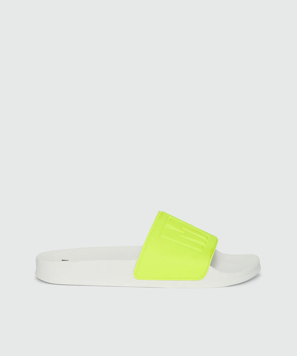 Pool slides bianche e giallo fluo con macrologo MSGM