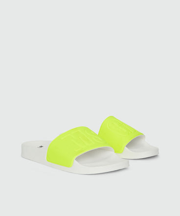 White and fluorescent yellow pool slides with MSGM macrologo