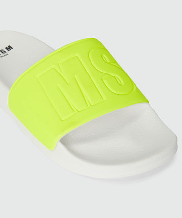 White and fluorescent yellow pool slides with MSGM macrologo