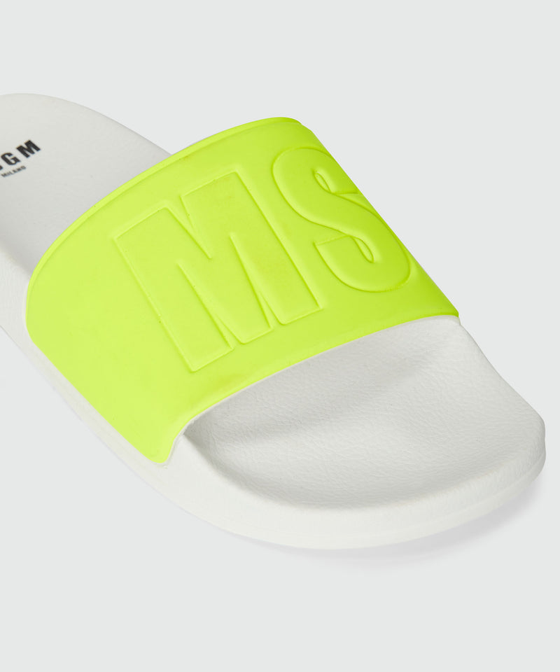 White and fluorescent yellow pool slides with MSGM macrologo YELLOW FLUO Men 