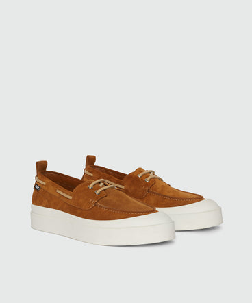 Tobacco suede boat shoes