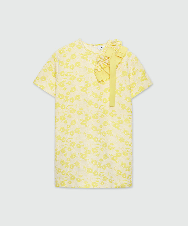 Short dress in yellow floral jacquard