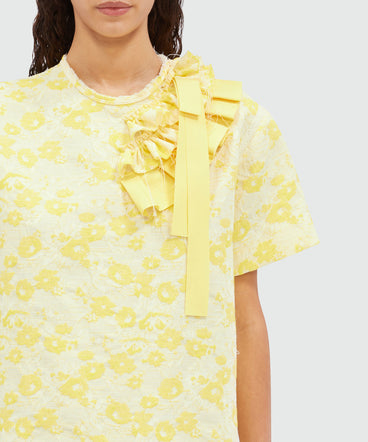 Abito corto in jacquard a fiori giallo