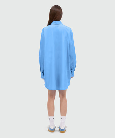 Light blue poplin shirt dress with ruffles