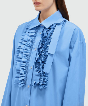 Light blue poplin shirt dress with ruffles