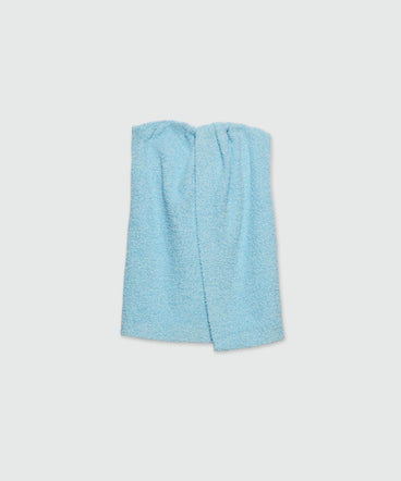 Short dress in light blue sponge-effect tweed