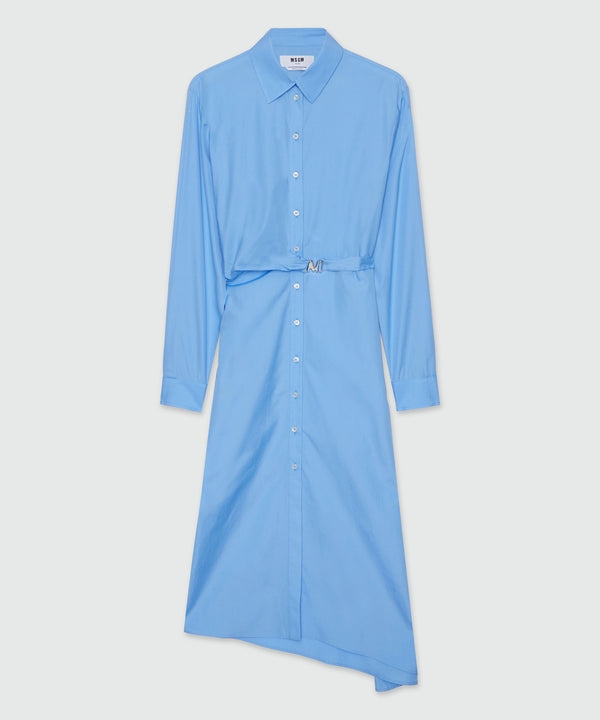 Light blue poplin shirt dress with "TheMwave" buckle