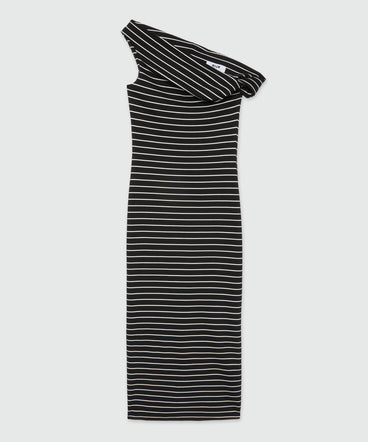 Midi dress in black jersey with white stripes