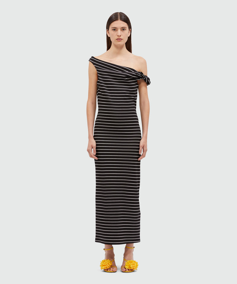 Midi dress in black jersey with white stripes Black Women 