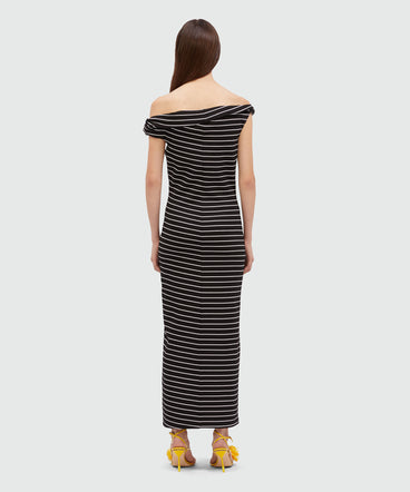 Midi dress in black jersey with white stripes