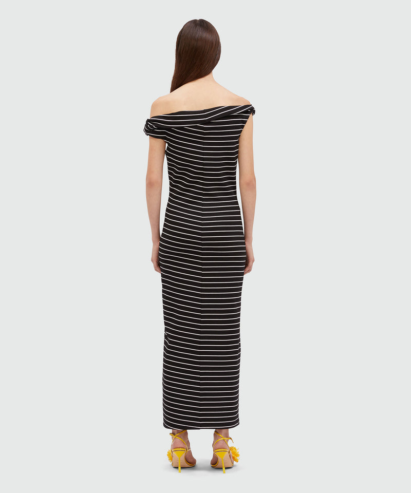 Midi dress in black jersey with white stripes Black Women 