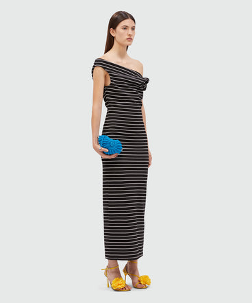 Midi dress in black jersey with white stripes