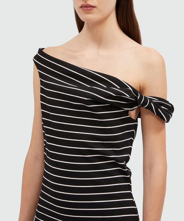 Midi dress in black jersey with white stripes