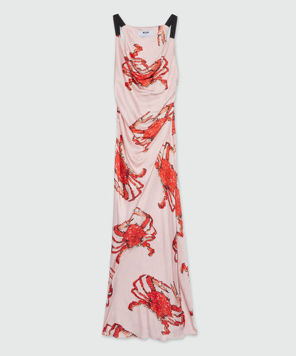 Long pink satin dress with "King crab" print