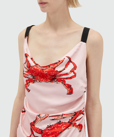 Long pink satin dress with "King crab" print