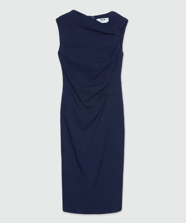 Draped midi dress in blue canvas