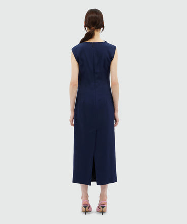 Draped midi dress in blue canvas