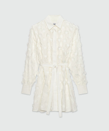 Short shirt dress in white poplin with embroidery