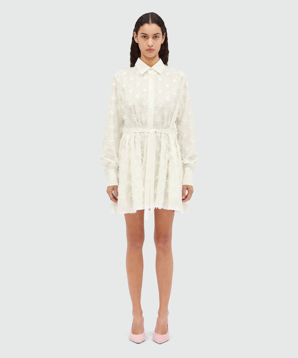 Short shirt dress in white poplin with embroidery