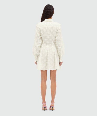 Short shirt dress in white poplin with embroidery